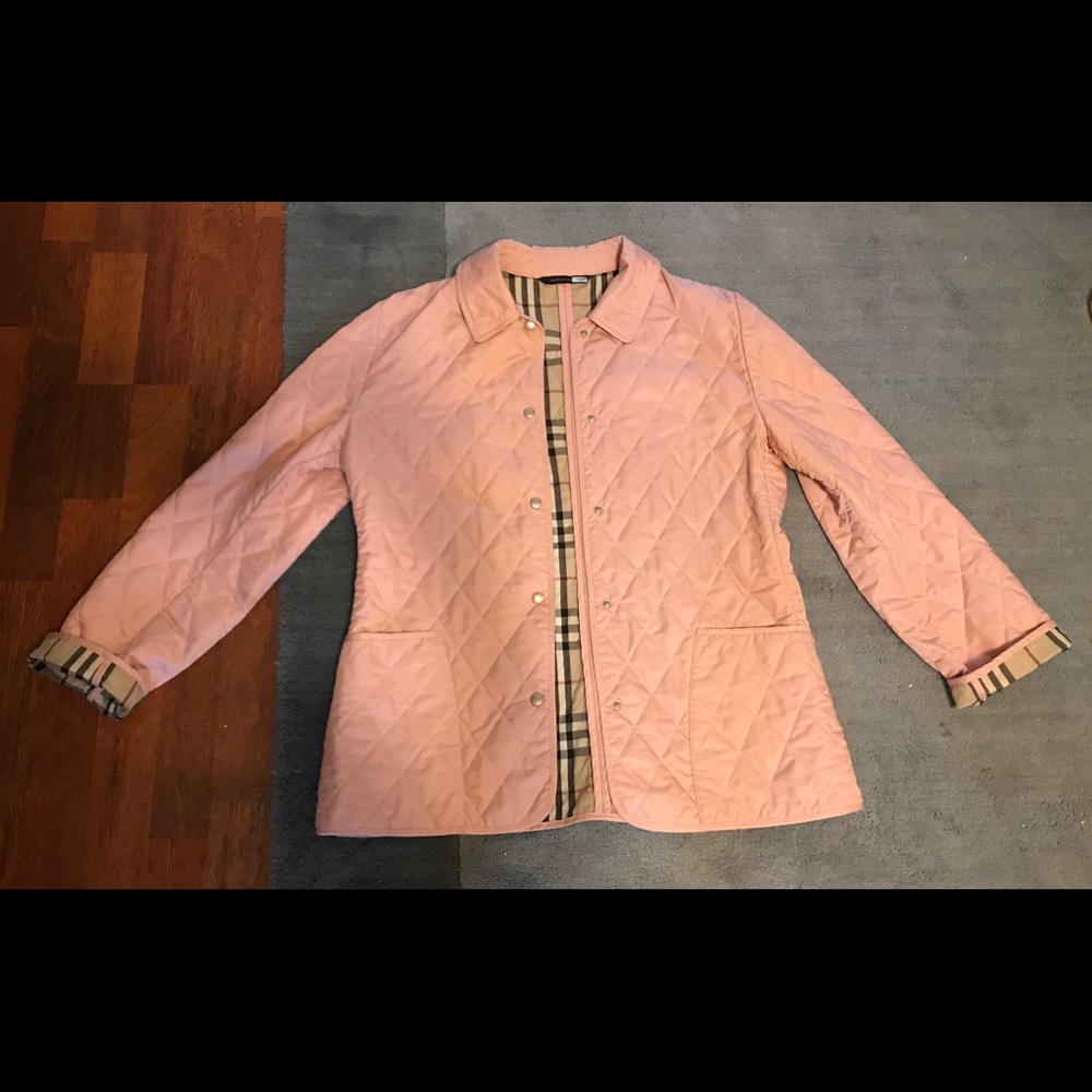 Burberry light pink quilted jacket size small 4